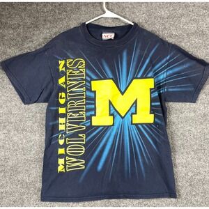VTG Michigan Wolverines T Shirt Mens Large Blue Tultex Retro 90s Basketball UM
